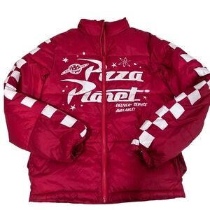 Disney Pixar Toy Story Pizza Planet Puffer Jacket Red White Kids Size XS